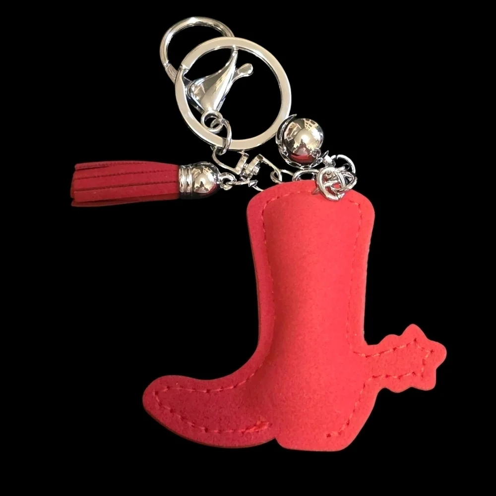 Rhinestone Cowboy Boot Bag Charm / Keychain – Red Western Glam